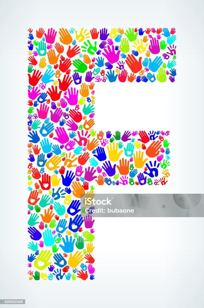 Letter F on Hands Pattern White Background Alphabet stock vector