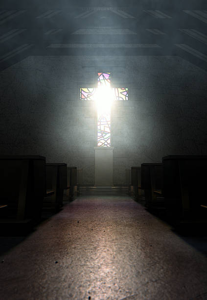 istock Stained Glass Window Crucifix Church 525023249