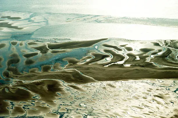 Aerial view from the Schleswig-Holstein Wadden Sea National Park in Germany