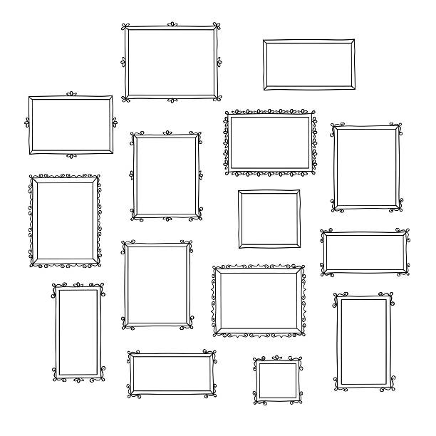 Set of hand drawn decorative photo frames. Vintage frames. Doodles, sketch for your design. Vector. pencil drawing photos stock illustrations