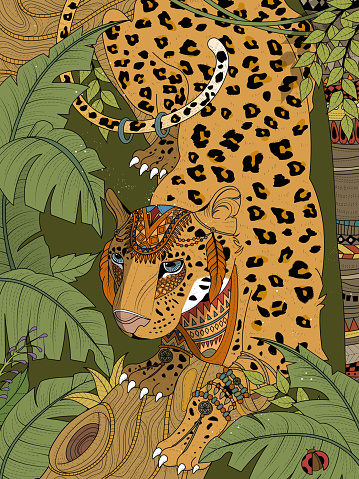 Jungle Leopard Coloring Page Stock Illustration - Download Image Now