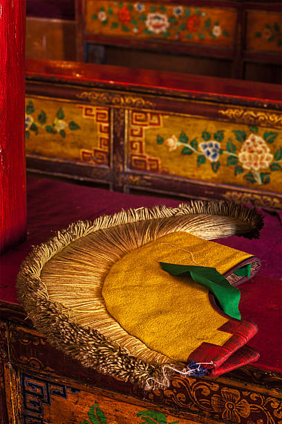 Yellow hat (attribute of  Gelug sect of Buddhism) in Likir Gompa (Tibetan Buddhist monastery). Ladakh, India