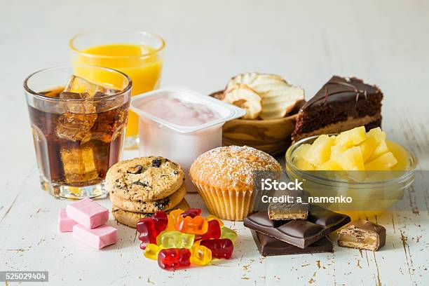 Selection Of Food High In Sugar Stock Photo - Download Image Now - Sugar - Food, Food, Sweet Food