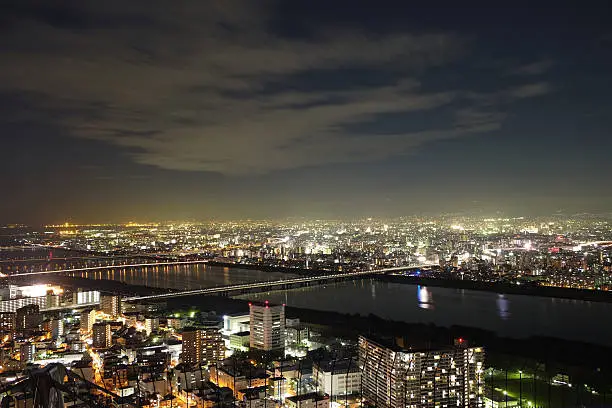 Osaka sky and cityscape night view from Umeda Sky Building,Osaka,Japan