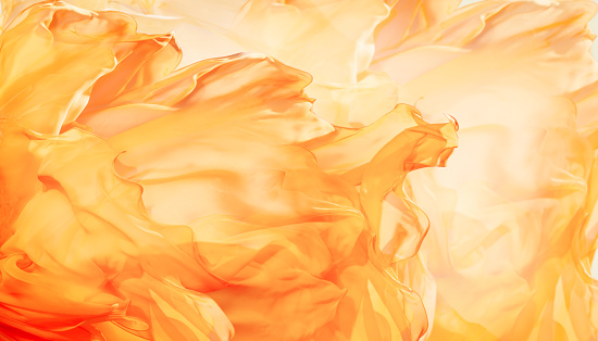 Abstract Fabric Flame Background, Artistic Waving Cloth Fractal Pattern, Yellow Orange Color