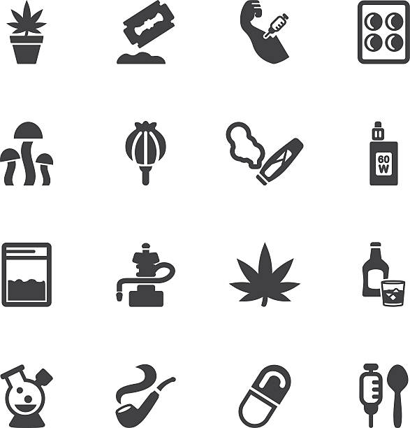 Drug Silhouette icons | EPS10 Drug Silhouette icons  cannabis narcotic stock illustrations