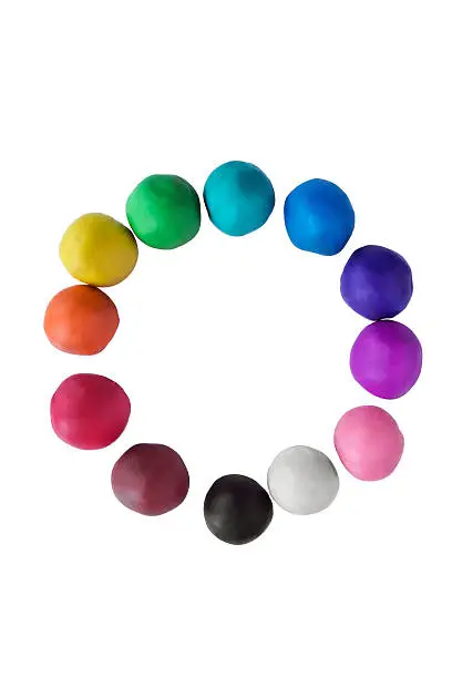 Circle of multicolor plasticine balls on white background