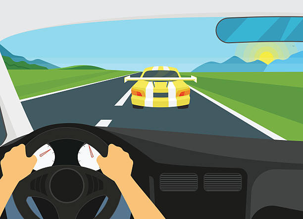 ilustrações de stock, clip art, desenhos animados e ícones de homem está condução de carro de corrida de velocidade - drive