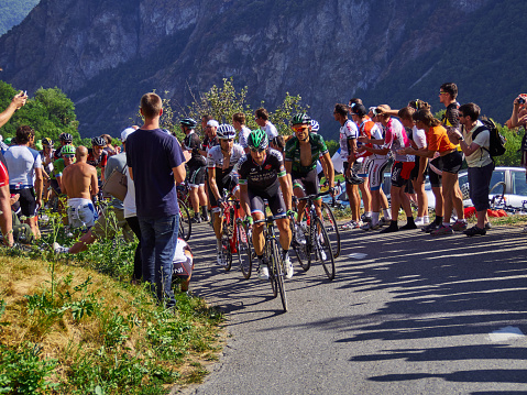 Montvernier, France - July 23 2015: small group of Tour de France riders - stage 18