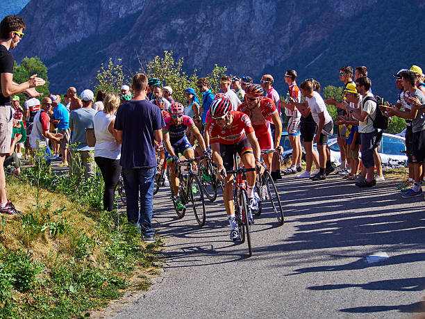 tdf riders in the mountains stock photo