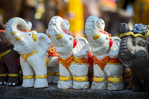 Three White Stone Elephant Statues in Thailand