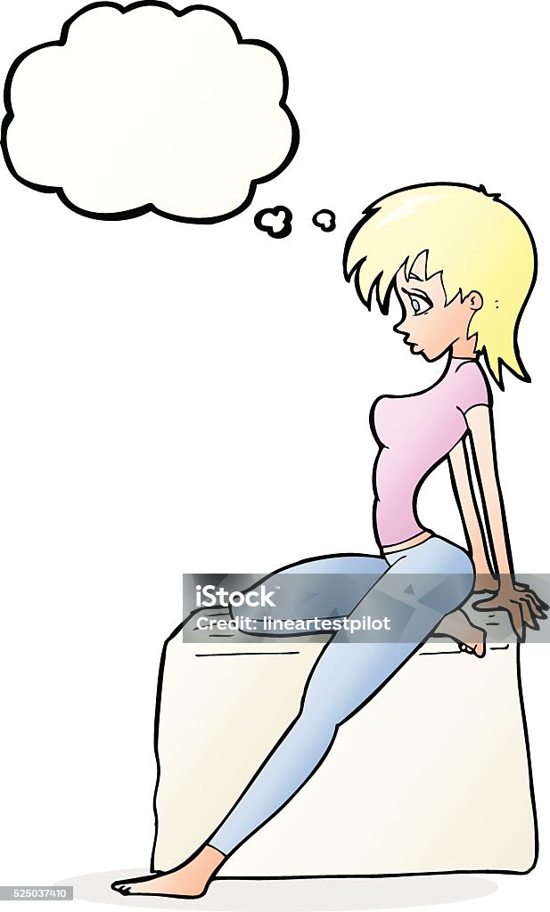 cartoon pin up pose girl with thought bubble Adult stock vector