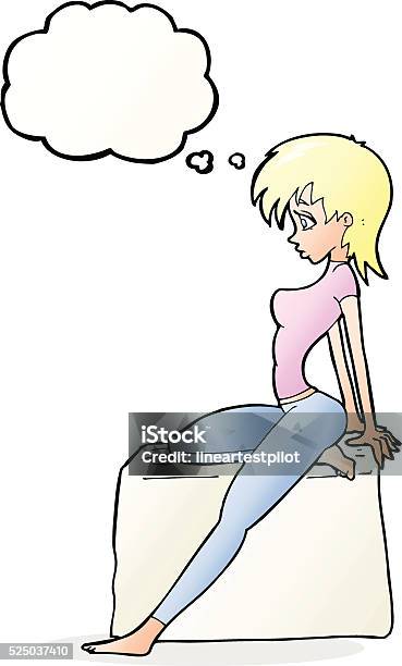 Cartoon Pin Up Pose Girl With Thought Bubble Stock Illustration - Download Image Now - Adult, Beautiful People, Beauty