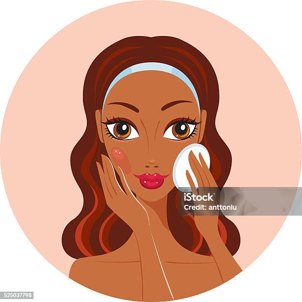 African American Woman Removing Make Up Look Happy And Beautiful Stock Illustration - Download Image Now