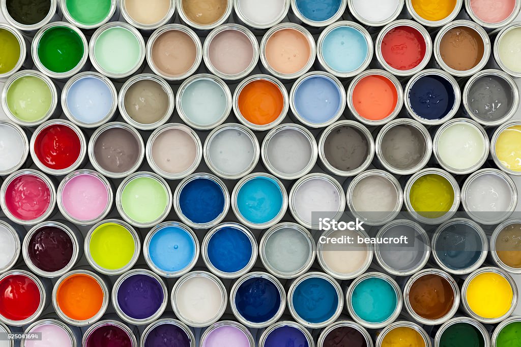 Paint pot samples A variety of paint can samples arranged on a grid. Paint Can Stock Photo