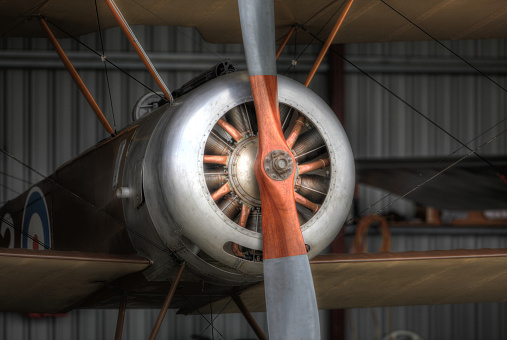 Vintage aeroplane in hanger