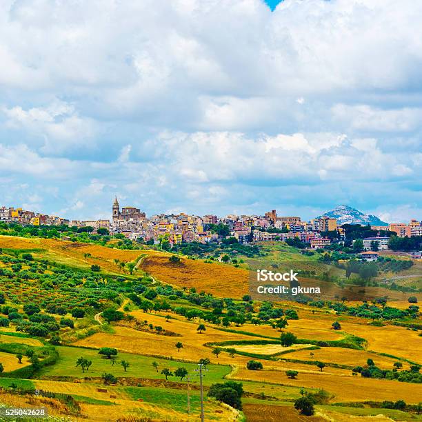 City Of Biancavilla Stock Photo - Download Image Now - Sicily, Aerial View, Agricultural Field