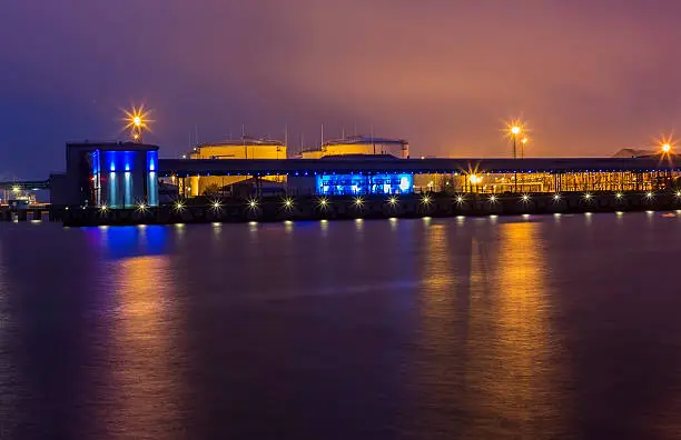 Photo of Detail of the waters of the port of Ventspils night.