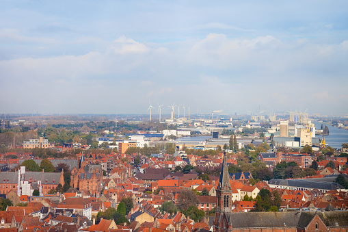 Aerial View of Bruges, Brugge, Flanders, Belgium, UNESCO World Heritage Site