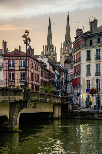 A view of Bayonne, southwestern France, at sunset