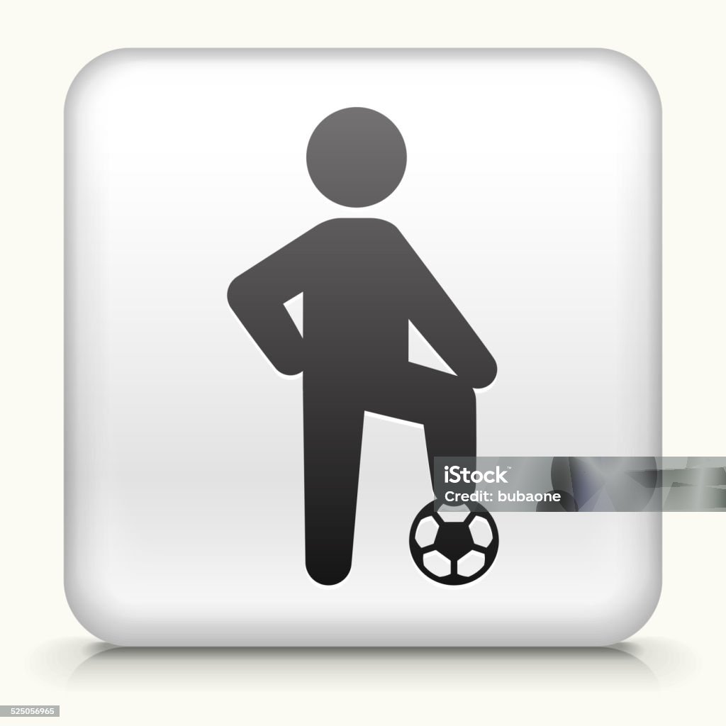 Botón cuadrado con niño & pelota de fútbol - arte vectorial de Botón pulsador libre de derechos