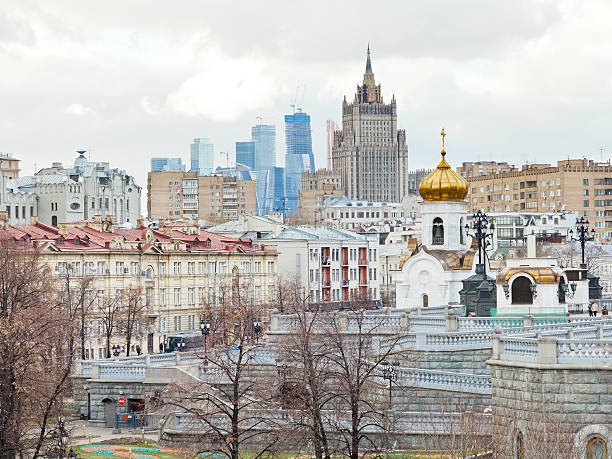 istock Moscow cityscape with cathedral and skyscraper 525056985