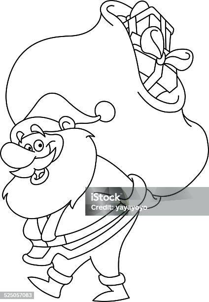 Outlined Santa With Sack Stock Illustration - Download Image Now - Coloring Book Page - Illlustration Technique, Christmas, Santa Claus
