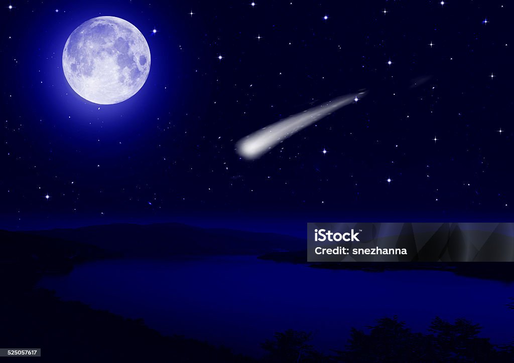 Full moon and meteorite Full moon image with water Asteroid Stock Photo