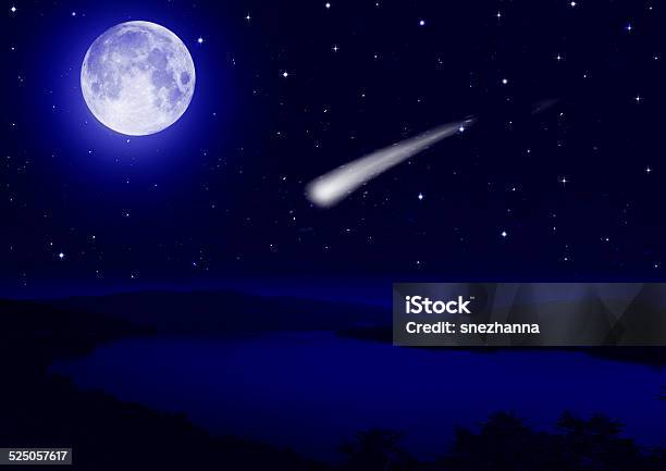 Full Moon And Meteorite Stock Photo - Download Image Now - Asteroid, Astronomy, Backgrounds