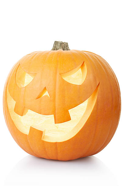 istock Halloween orange pumpkin on white 525060239