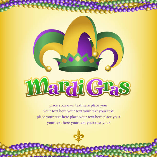 illustrazioni stock, clip art, cartoni animati e icone di tendenza di mardi gras e gioielli cappello da giullare - mardi gras mask bead fleur de lys