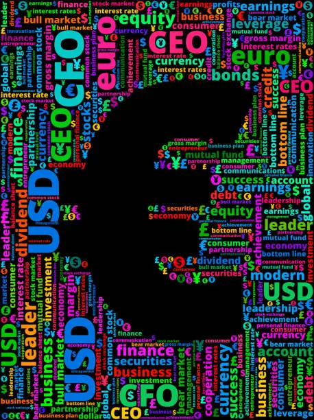 Vector illustration of Euro on Business and Finance Word Cloud