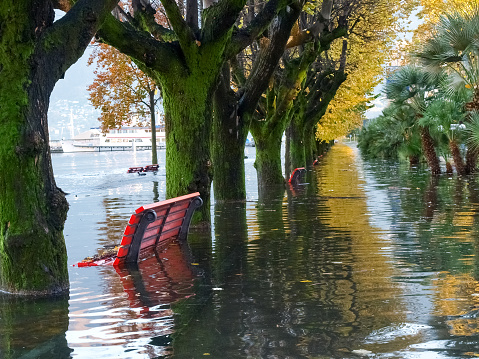 Locarno Ticino, Switzerland - November 13, 2014: Locarno, lakeside flooded