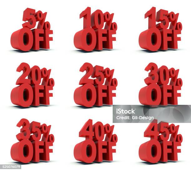 Advertising Discounts 5 To 45 Off In Red Stock Photo - Download Image Now - Advertisement, Agreement, Business