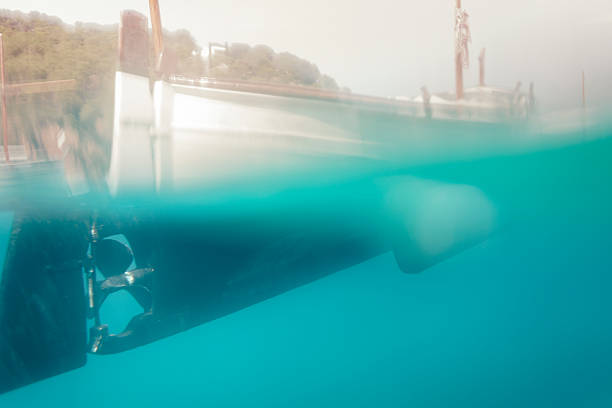 view of a yacht from below the waterline