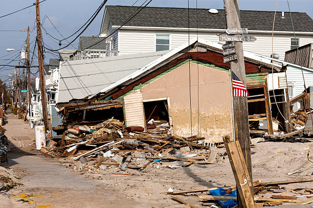 Breezy Point, New York, USA - December 3, 2012: Hurricane Sandy impact on Oceanside Drive at Breezy Point
