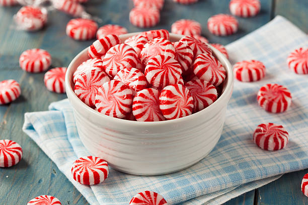 istock Sweet Red and White Peppermint Candy 525106147