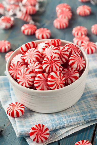 istock Sweet Red and White Peppermint Candy 525106177