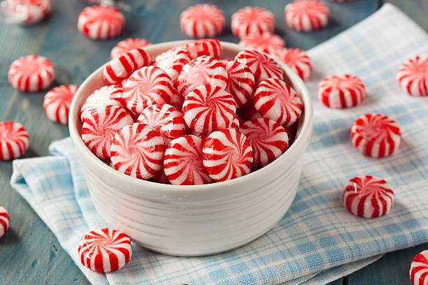 istock Sweet Red and White Peppermint Candy 525106857
