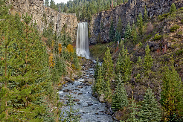 Tumalo Falls and canyon in Central Oregon in autumn season