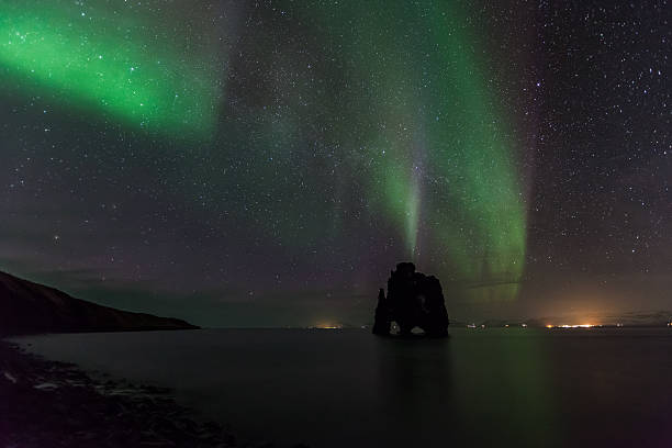 istock Beautiful Northern light at hvitserkur, Iceland 525107459