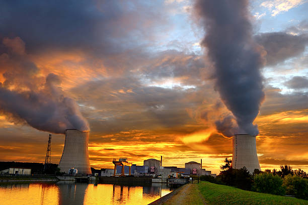 sunset nuclear plant stock photo