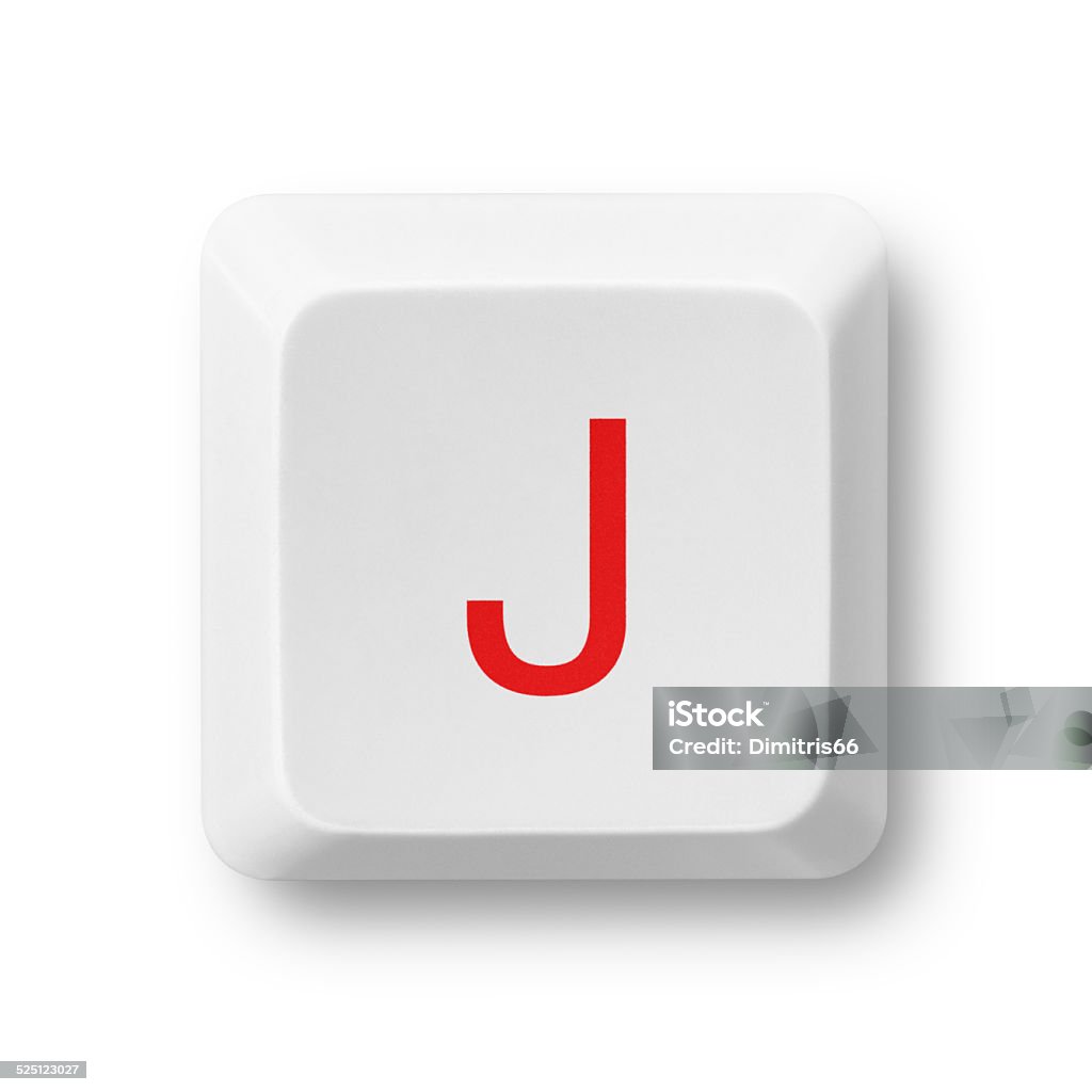 Letter J on a computer key isolated on white Red letter J on a white computer key isolated on white. Key's clipping path included. The red color of the character can be easily modified in photoshop by moving the Hue/Saturation slider without affecting the rest of the image. Alphabet Stock Photo