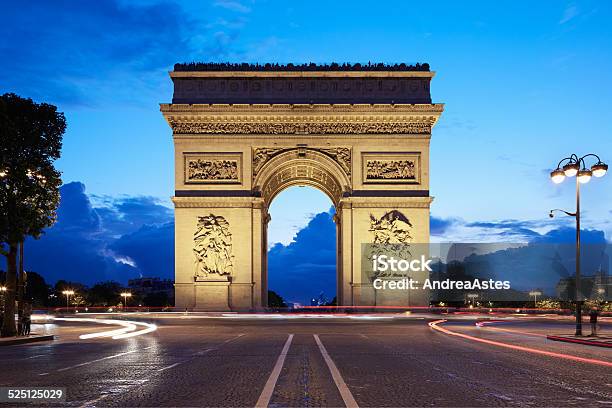 Arc De Triomphe In Paris At Night From Champs Elysees Stock Photo - Download Image Now