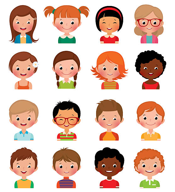 ilustrações de stock, clip art, desenhos animados e ícones de conjunto de avatares de meninos e meninas de diferentes - computer graphic child school children small