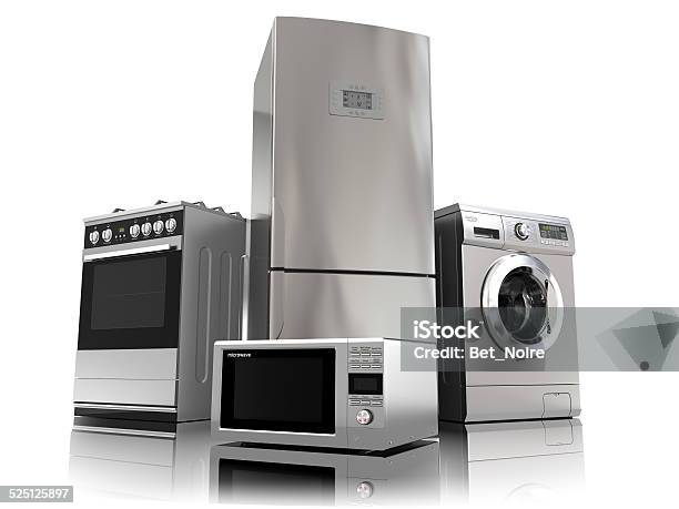 Home Appliances Set Of Household Kitchen Technics Stock Photo - Download Image Now - Appliance, Refrigerator, Cut Out