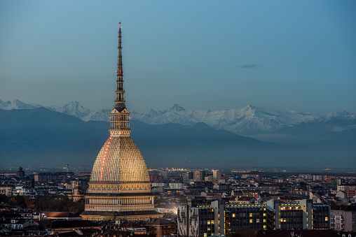 Torino with Mole Antonelliana and the Alps