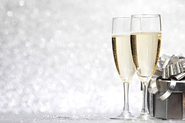 Champagne and present stock photo