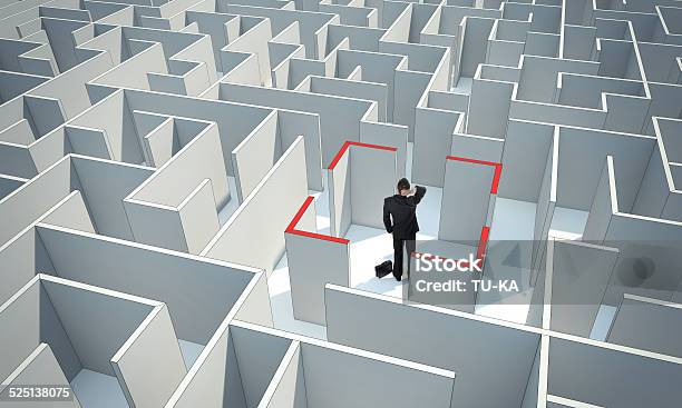 Businessman Standing In Center Of The Maze Stock Photo - Download Image Now - Abstract, Accidents and Disasters, Adult