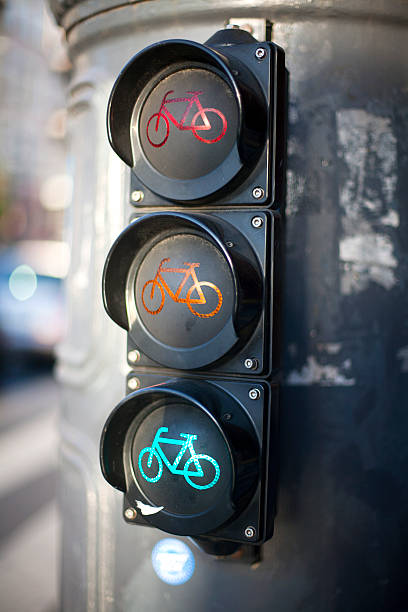 istock Red yellow green lights for bicyclists 525138273